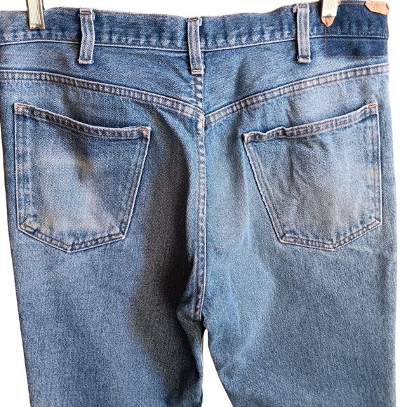 Vintage Mens Jeans 35x28 80s JC PENNEY PLAIN POCKETS CLASSIC Flare FLARE Jeans - Picture 4 of 8